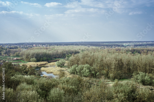 Landscape from height on green steppes. Motherland of famous painter Repin