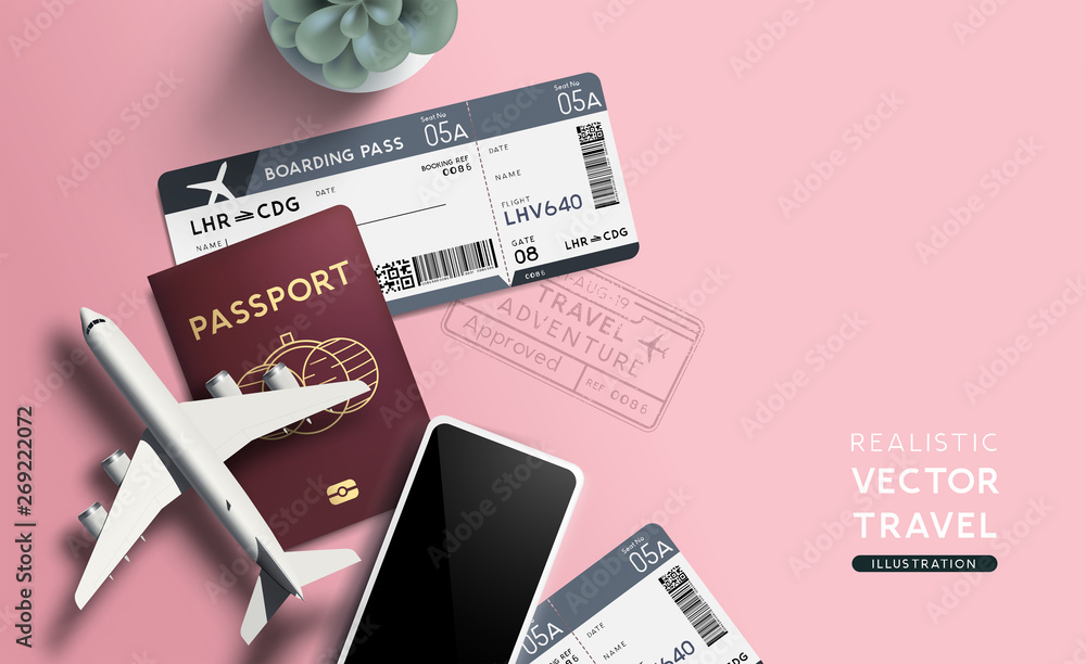 Boarding Pass and Passport Travel Concept Stock Vector | Adobe Stock