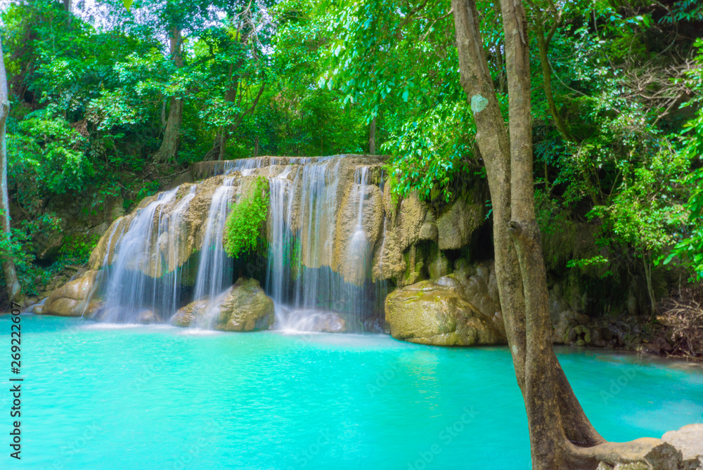 Fototapeta premium Erawan Waterfall is located in the Erawan National Park area. Divided into seven levels