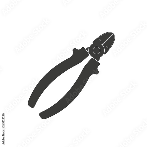 Wire cutters icon isolated on white background. Builder, construction and repair hand tools with plastic handles. Side cutters vector illustration
