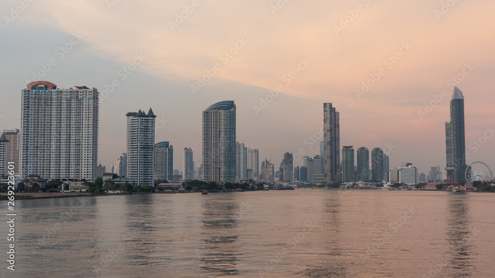 Panoramic view building of city with Chao phraya river Bangkok, Thailand. Cityscape concept
