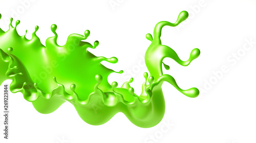 Beautiful green paint splash. 3d illustration, 3d rendering.