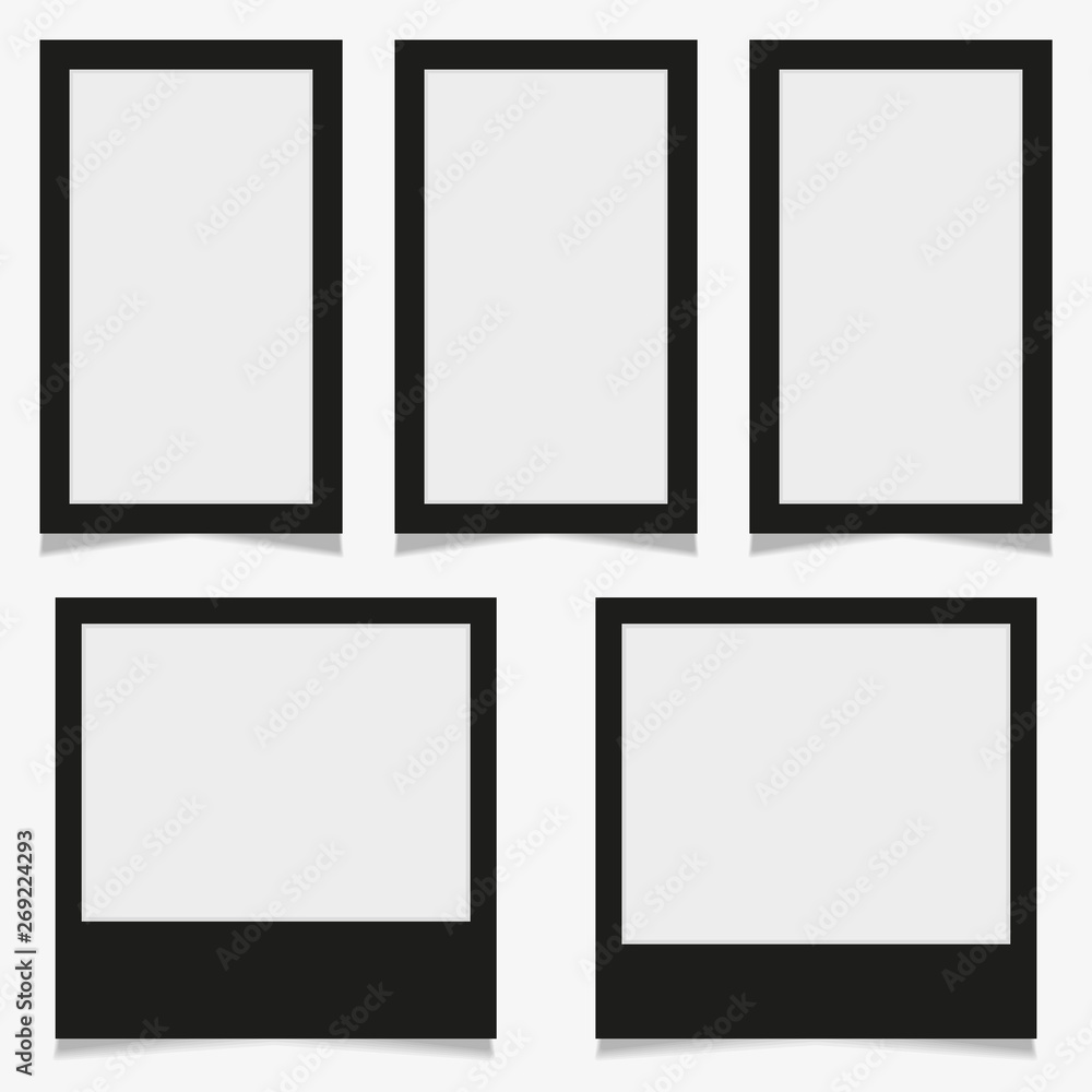 Set of vintage photo frame with adhesive tape. Vector illustration Eps10 with adhesive tapes. Photorealistic vector mockups on a transparent background. Retro photo frame template for your photos.