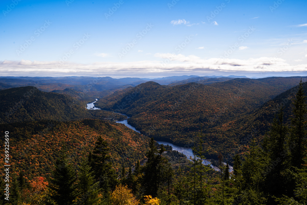 Panoramic view of the mountains in the national parc of Jacques Cartier, Quebec, Canada