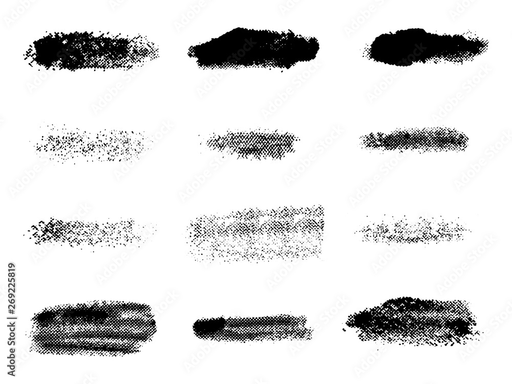 Painted grunge stripes set. Black labels, background, paint texture. Brush strokes vector. Handmade design elements. Vector illustration
