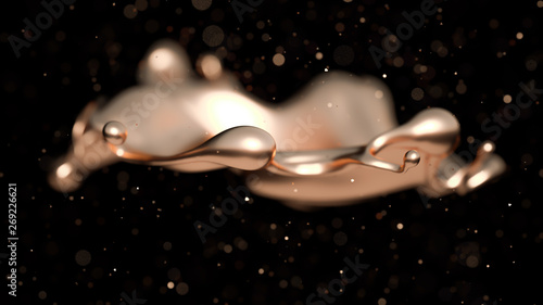 Elegant, luxury splash of gold liquid. 3d illustration, 3d rendering.