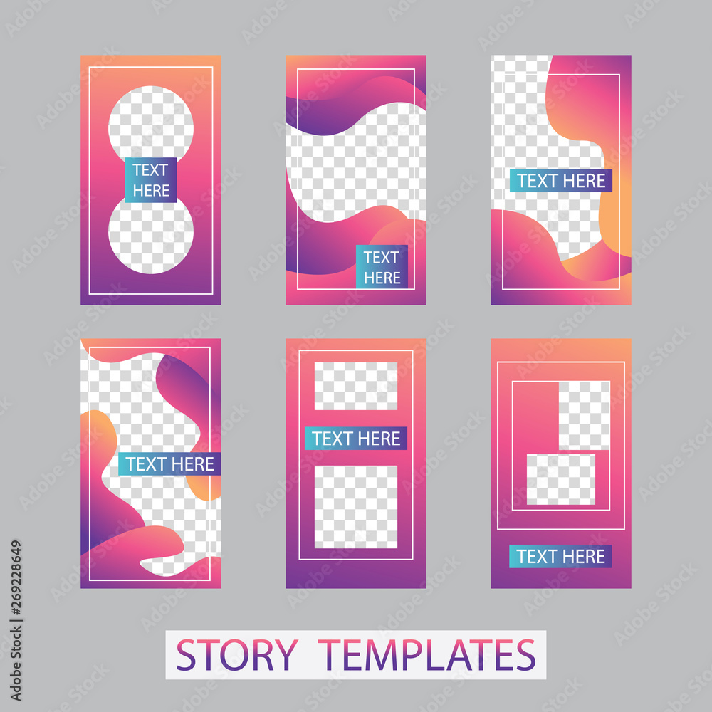 Vector illustration stories template set with liquid abstract modern ...