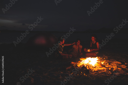 family camping on the beach 