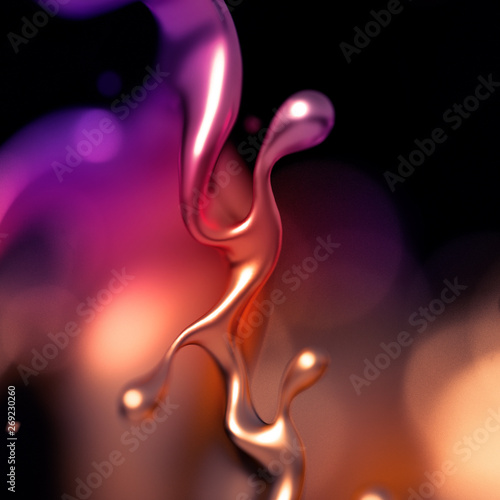 Elegant, luxury splash of gold liquid. 3d illustration, 3d rendering.