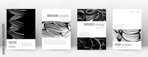 Cover page design template. Minimalistic brochure layout. Classic trendy abstract cover page. Black and white grunge texture background. Emotional poster.