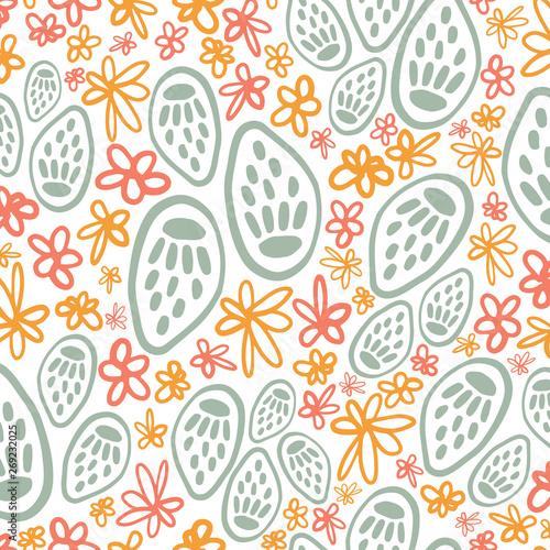 Green potpourri seed head seamless pattern. Great for modern spring and children product design, fabric, wallpaper, backgrounds, invitations, packaging design projects. Surface pattern design.