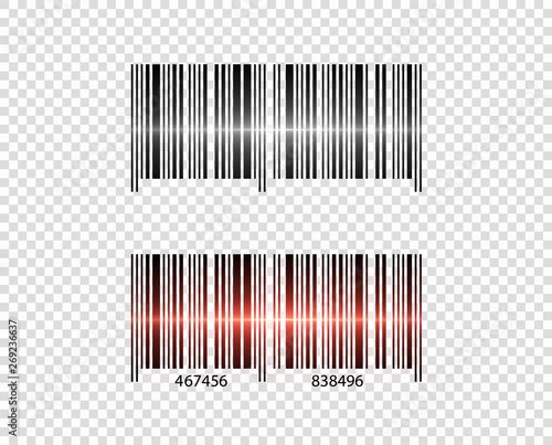 Illustration of a bar code. Laser scanning. Light red effect. The element is isolated on a transparent background.