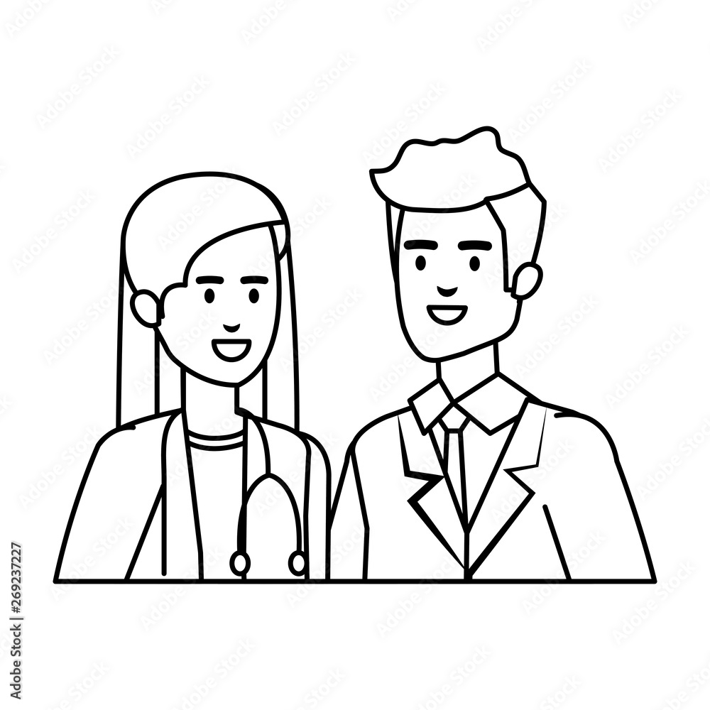 couple of professionals doctors avatars characters couple of professionals doctors avatars characters