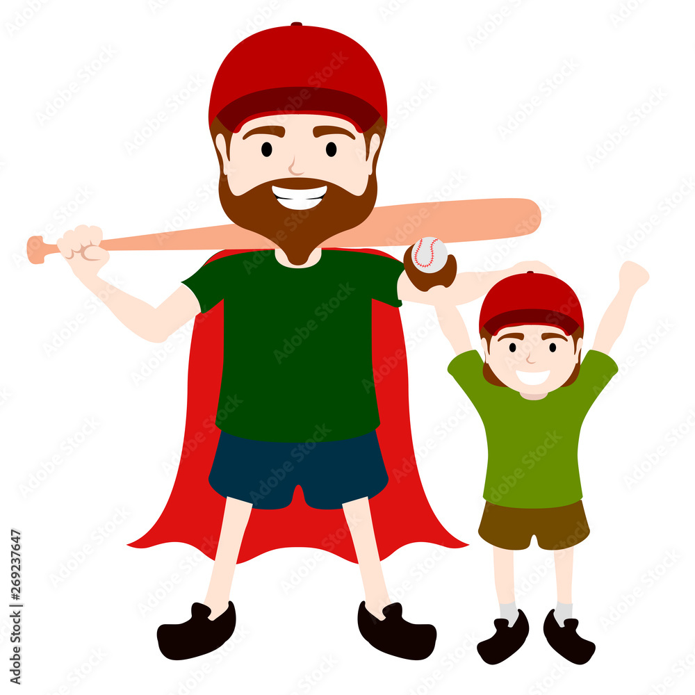 Super dad character playing baseball with a boy - Vector Super dad character playing baseball with a boy - Vector