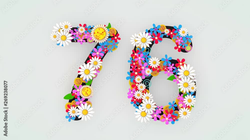 Numerical digit floral animation, 76. Numerical digit floral animation, 76.