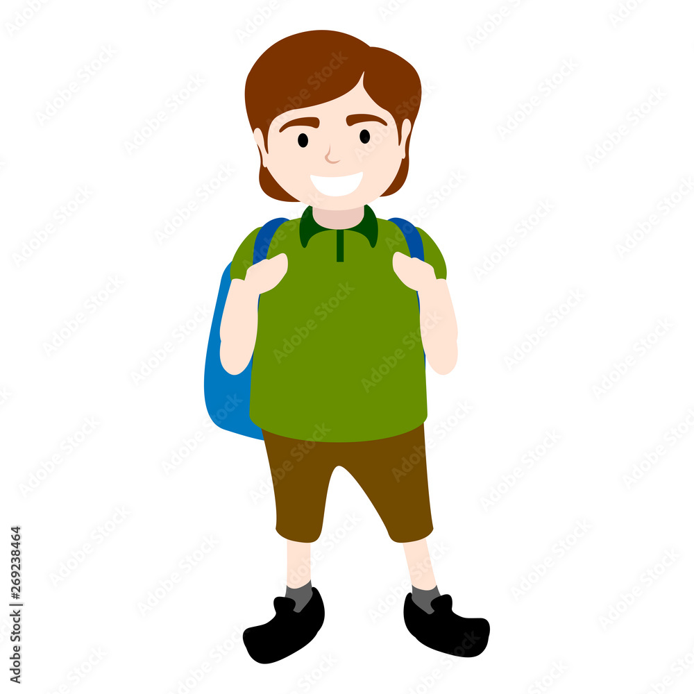 Isolated happy boy with a school bag - Vector Isolated happy boy with a school bag - Vector