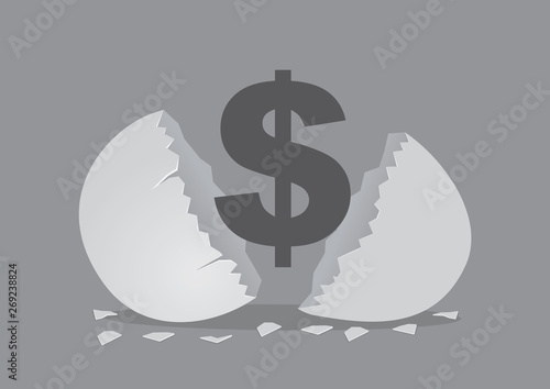 Money Sign From Opened Egg Shell Creative Cartoon Vector Illustration