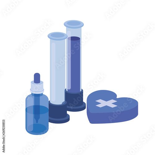laboratory instruments with medicines in white background
