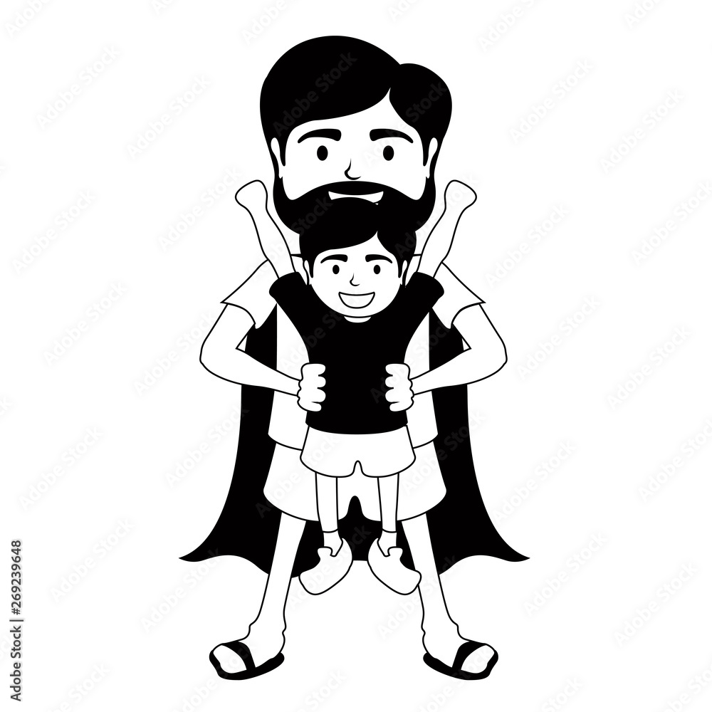 Fototapeta premium Monochrome character of a super dad with a boy - Vector
