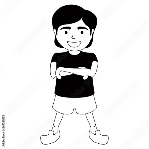 Monochrome happy boy with crossed arms - Vector