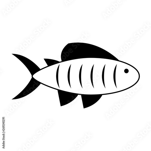Fish seafood symbol cartoon isolated in black and white