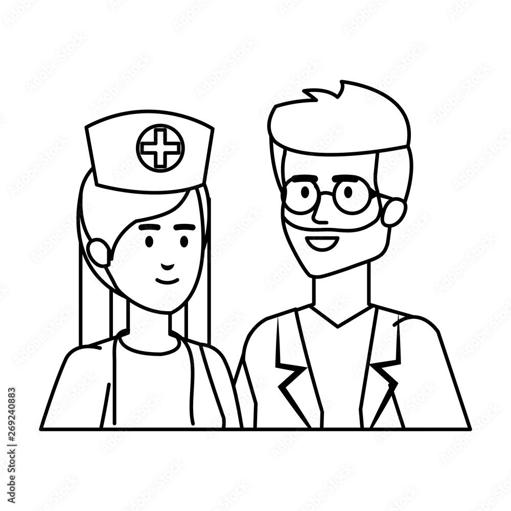 couple of professionals doctor and nurse characters couple of professionals doctor and nurse characters