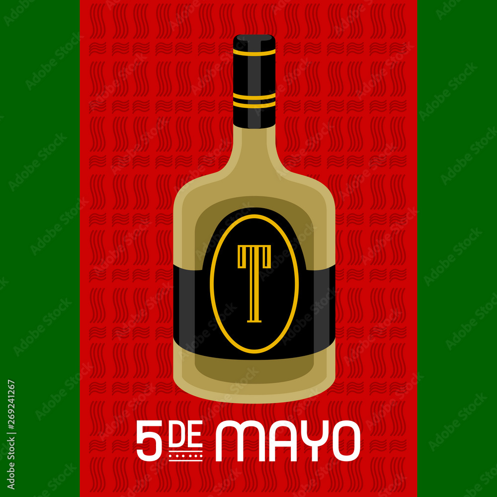 Cinco de mayo poster with a tequila bottle - Vector