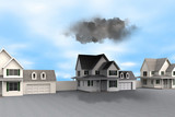 3D rendering of a conceptual representation of bad luck with dark clouds over house