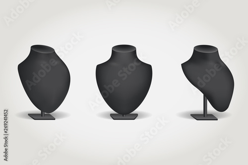 Jewelry bust. Black bust for necklaces. Realistic dummy for costume jewelry. Black stand for jewelry.