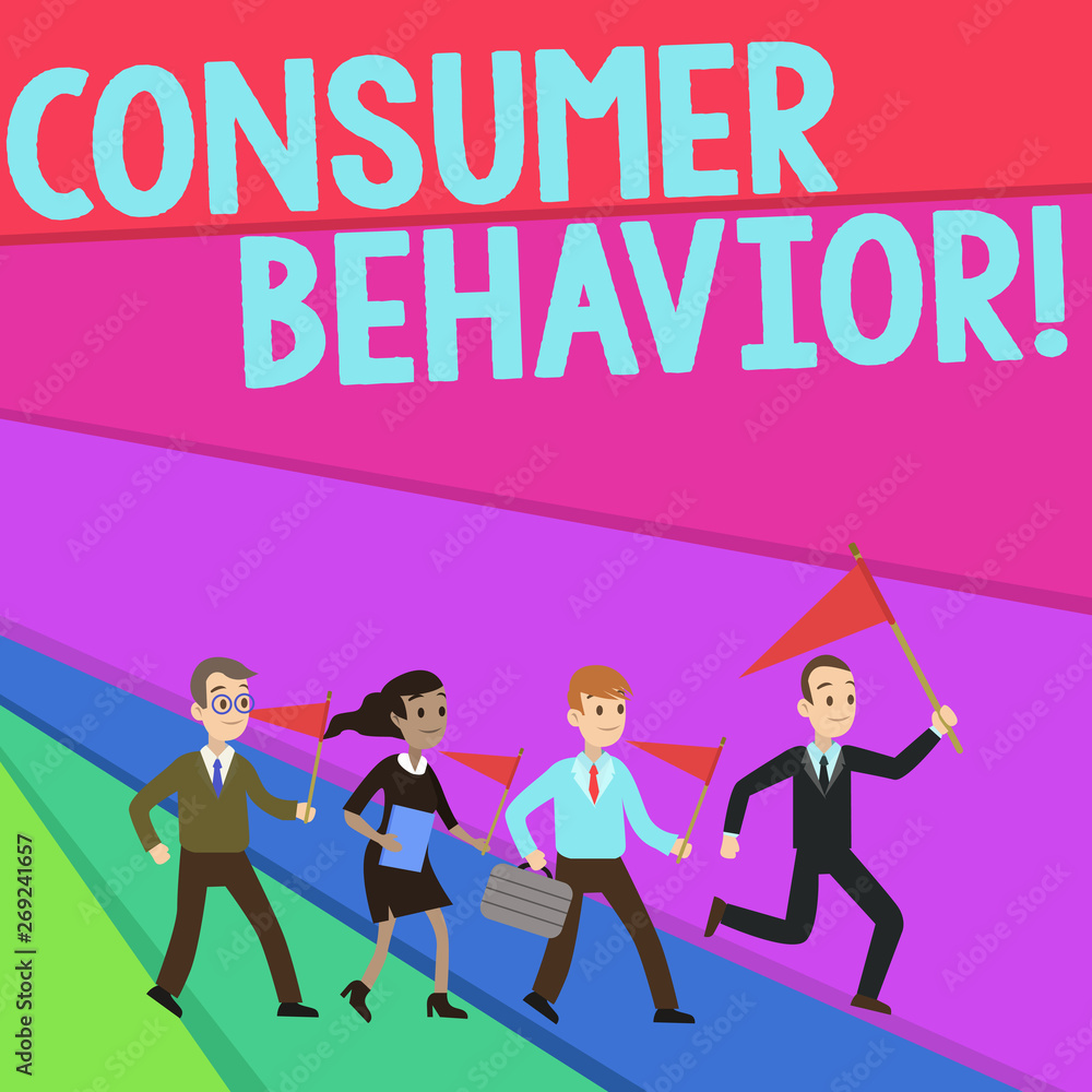 Text sign showing Consumer Behavior. Business photo text study of how individual customers interacts with the brand People Crowd Flags Pennants Headed by Leader Running Demonstration Meeting Text sign showing Consumer Behavior. Business photo text study of how individual customers interacts with the brand People Crowd Flags Pennants Headed by Leader Running Demonstration Meeting