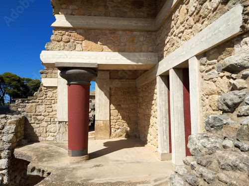 Knossos palace is the largest bronze age archaeological site on Crete island, Greece. Detail of ancient ruins of famous Minoan palace of Knossos photo