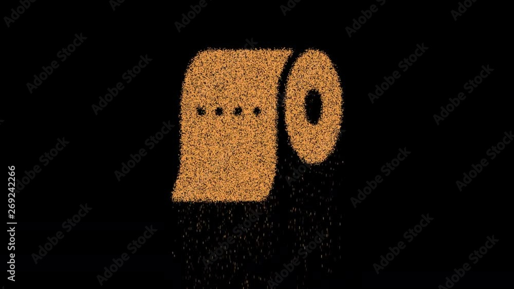 Symbol toilet paper appears from crumbling sand. Then crumbles down. Alpha channel Premultiplied - Matted with color black Symbol toilet paper appears from crumbling sand. Then crumbles down. Alpha channel Premultiplied - Matted with color black