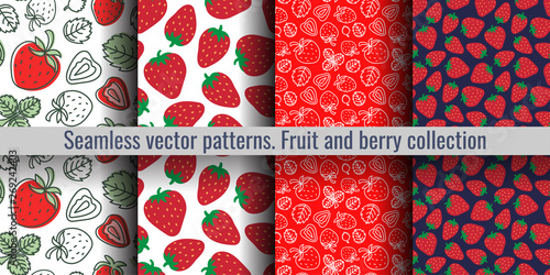 Strawberry seamless pattern. Red berry. Fashion design. Food print for kitchen tablecloth, curtain or dishcloth. Hand drawn doodle wallpaper. Vector sketch background