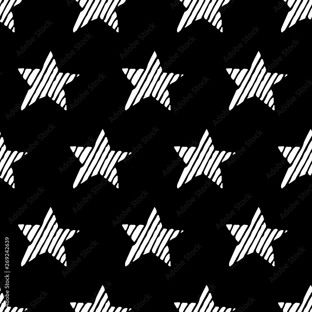 Cute cartoon star pattern with hand drawn stars. Sweet vector black and white star pattern. Seamless monochrome doodle star pattern for textile, wallpapers, wrapping paper, cards and web. Cute cartoon star pattern with hand drawn stars. Sweet vector black and white star pattern. Seamless monochrome doodle star pattern for textile, wallpapers, wrapping paper, cards and web.