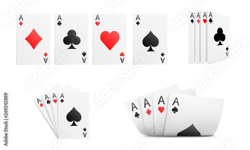 Set of four aces in different position isolated on white background. Vector illustration.