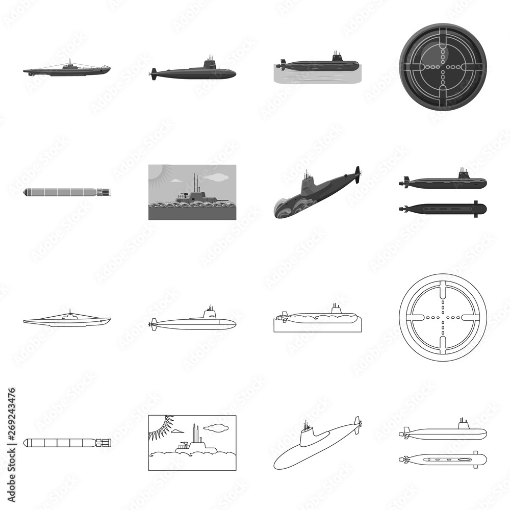 Vector illustration of war  and ship sign. Set of war  and fleet stock vector illustration.