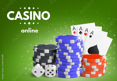 Casino online background with chips, dice and cards. Concept for flyer, banner, poster. Vector illustration.