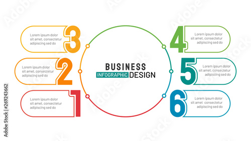 Business infographic process chart. Number design element of diagram with 6 step, options. Creative concept for annual report, presentation. Vector illustration.