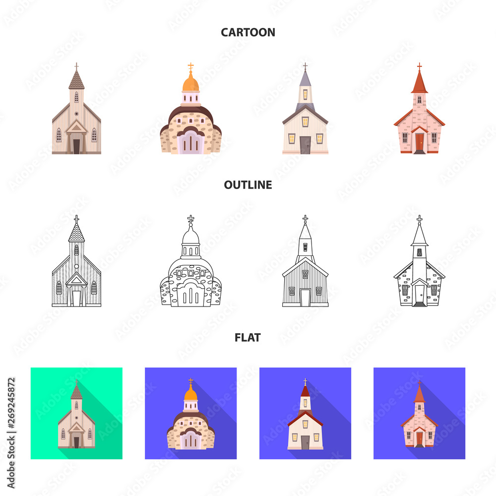 Vector illustration of cult and temple icon. Collection of cult and parish vector icon for stock.