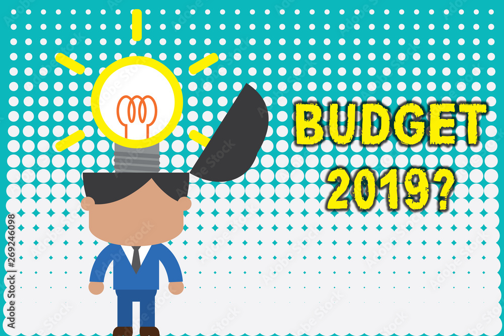 Conceptual hand writing showing Budget 2019 Question. Concept meaning estimate of income and expenditure for next year Standing successful man suit necktie innovative solutions Conceptual hand writing showing Budget 2019 Question. Concept meaning estimate of income and expenditure for next year Standing successful man suit necktie innovative solutions