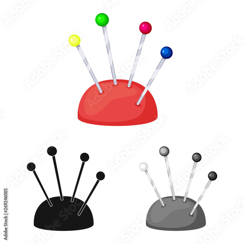 Vector illustration of pincushion and pillow icon. Collection of pincushion and needle stock symbol for web.