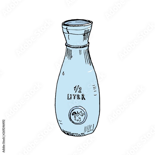 Glass wine or water carafe vector illustration isolated on white. Hand drawn colored ink sketch. Italian and French typical house wine serving vessel. For menu icon