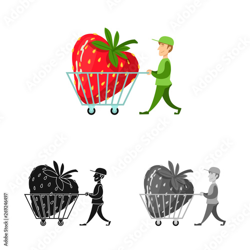 Vector design of man and strawberry sign. Set of man and shopping stock vector illustration.