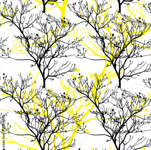 Seamless pattern dry branch. Tree branch without leaves. Drawing by hand in vintage style, drawing pen. Stylish winter pattern.