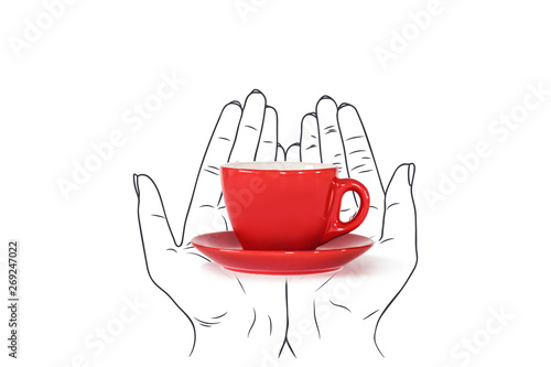 sketch illustration - female hands holding a mug