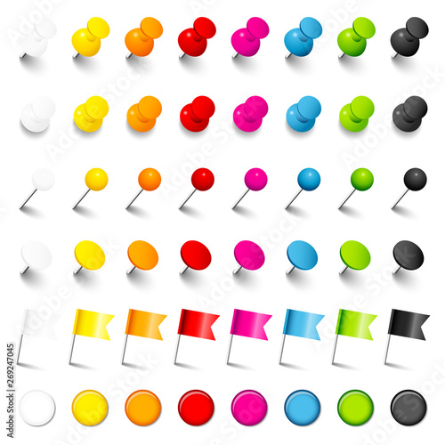 Set Bunte Pins, Nadeln, Fahnen & Magnete 8 Farben