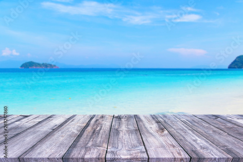 Wood table and beautiful seascape background