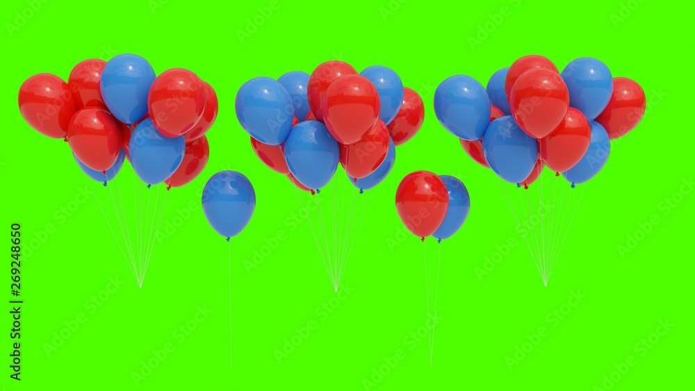 Numerous red and blue balloons to cut out. Background of a single green color. Numerous red and blue balloons to cut out. Background of a single green color.