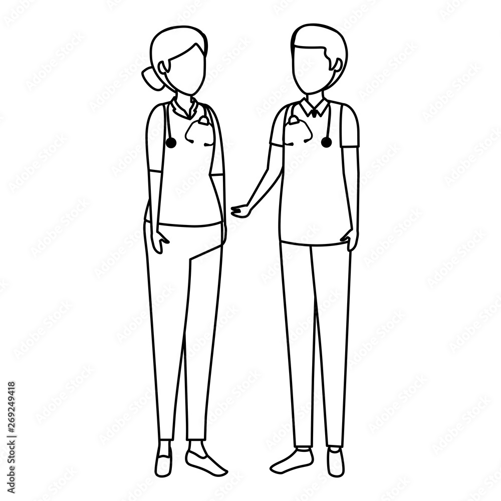 couple of professionals doctors avatars characters couple of professionals doctors avatars characters