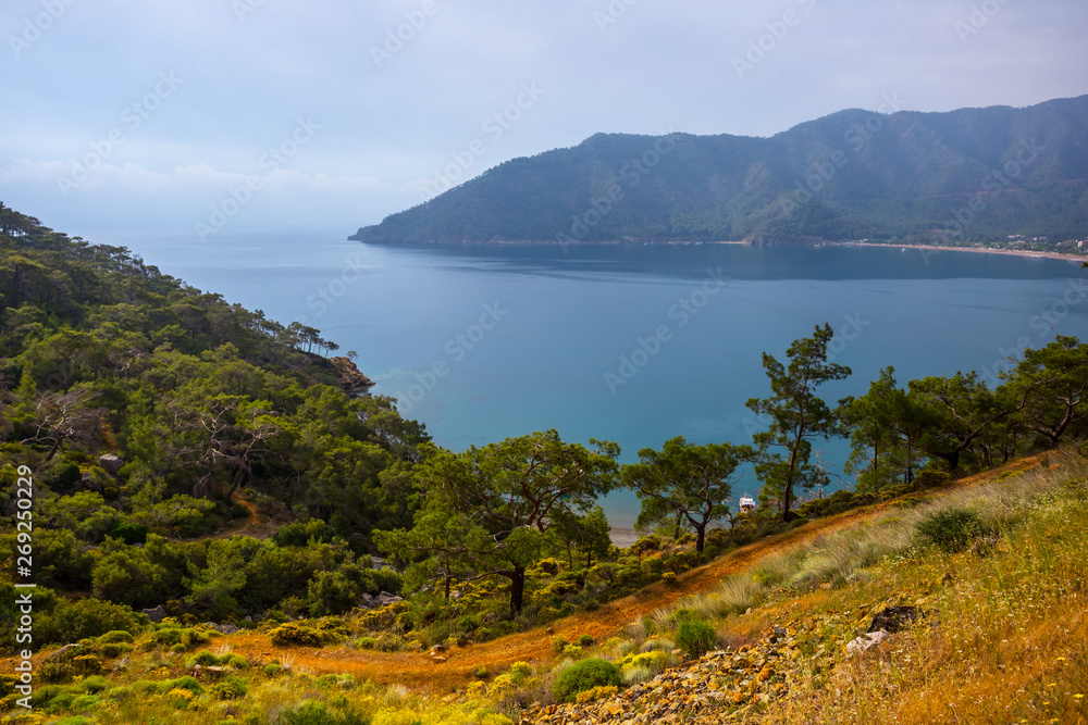 beautiful emerald Mediterranean sea bay, Turkey, Lycian way